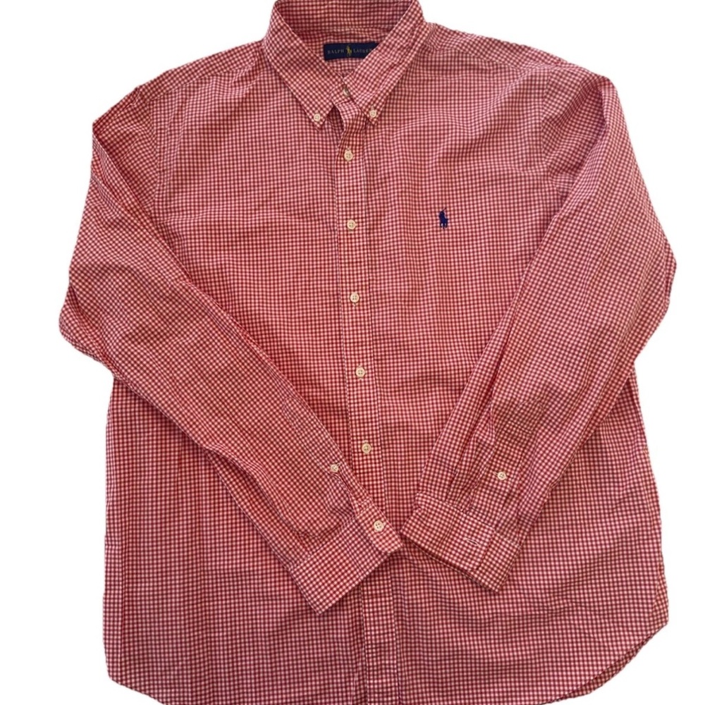 Ralph Lauren Men Checkered Plaid Polo Dress Shirt 100% Cotton XXL Gingham Flaw*
